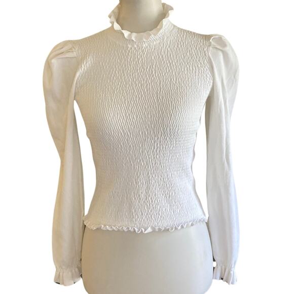 Coquette Ruched White Knit Top, Medium Like new - Picture 1 of 5